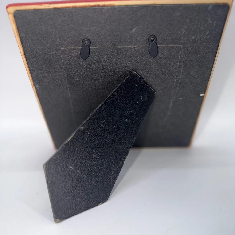 Red Ceramic Bird and Flower Embossed Photo Frame Square 4x4 Cottagecore